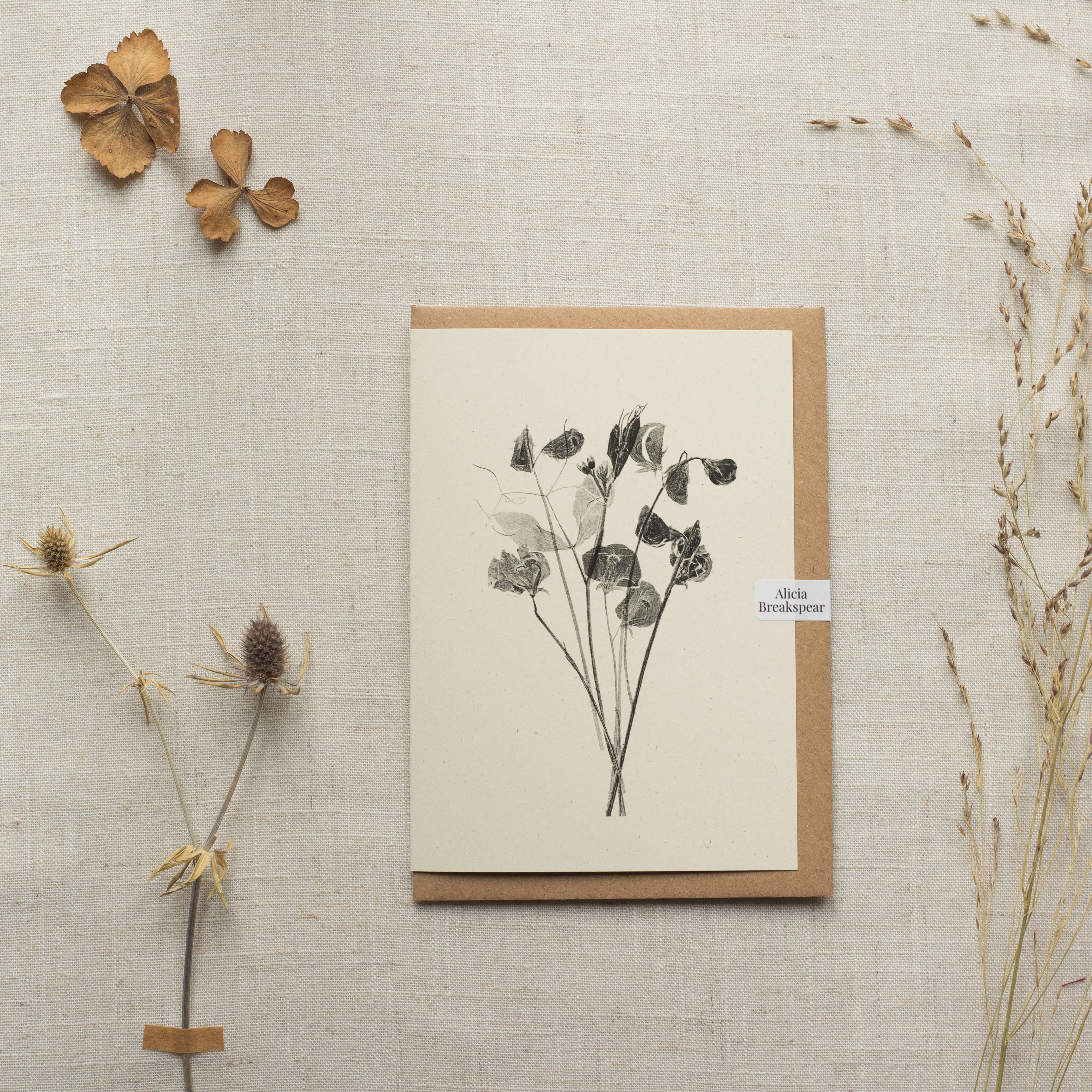Sweet Peas Botanical Monoprint Card by Alicia Breakspear - Lifestory