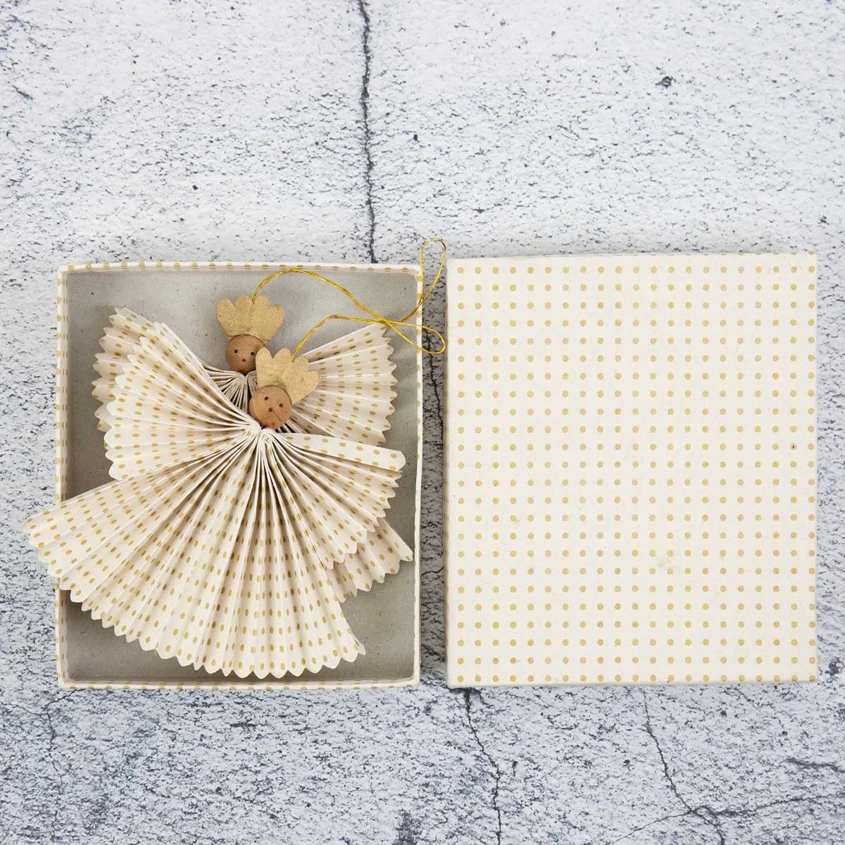 Greta Angel Hanging Ornament Set of 2 in White & Gold
