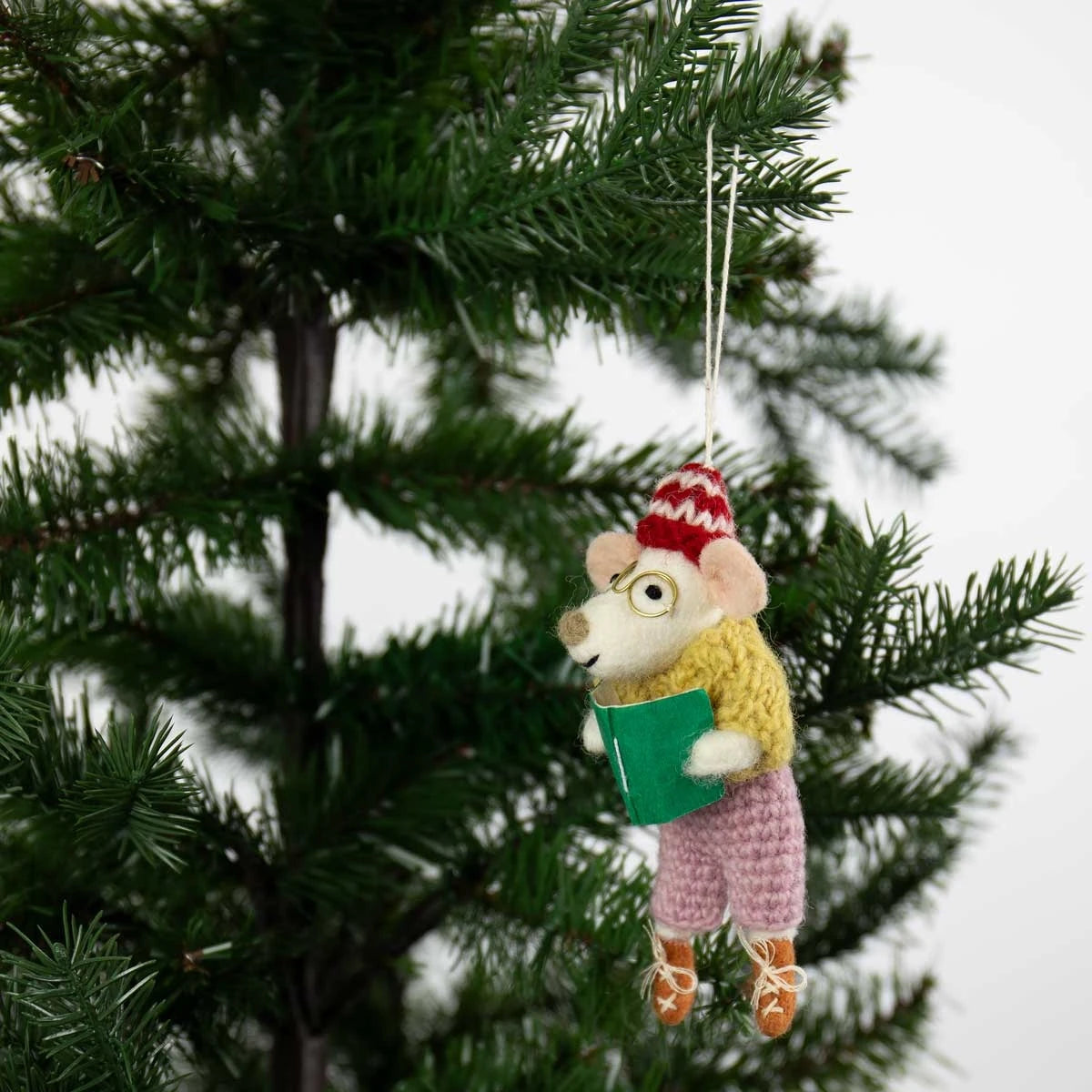 Reading Teacher Mouse Hand Felted Hanging Ornament