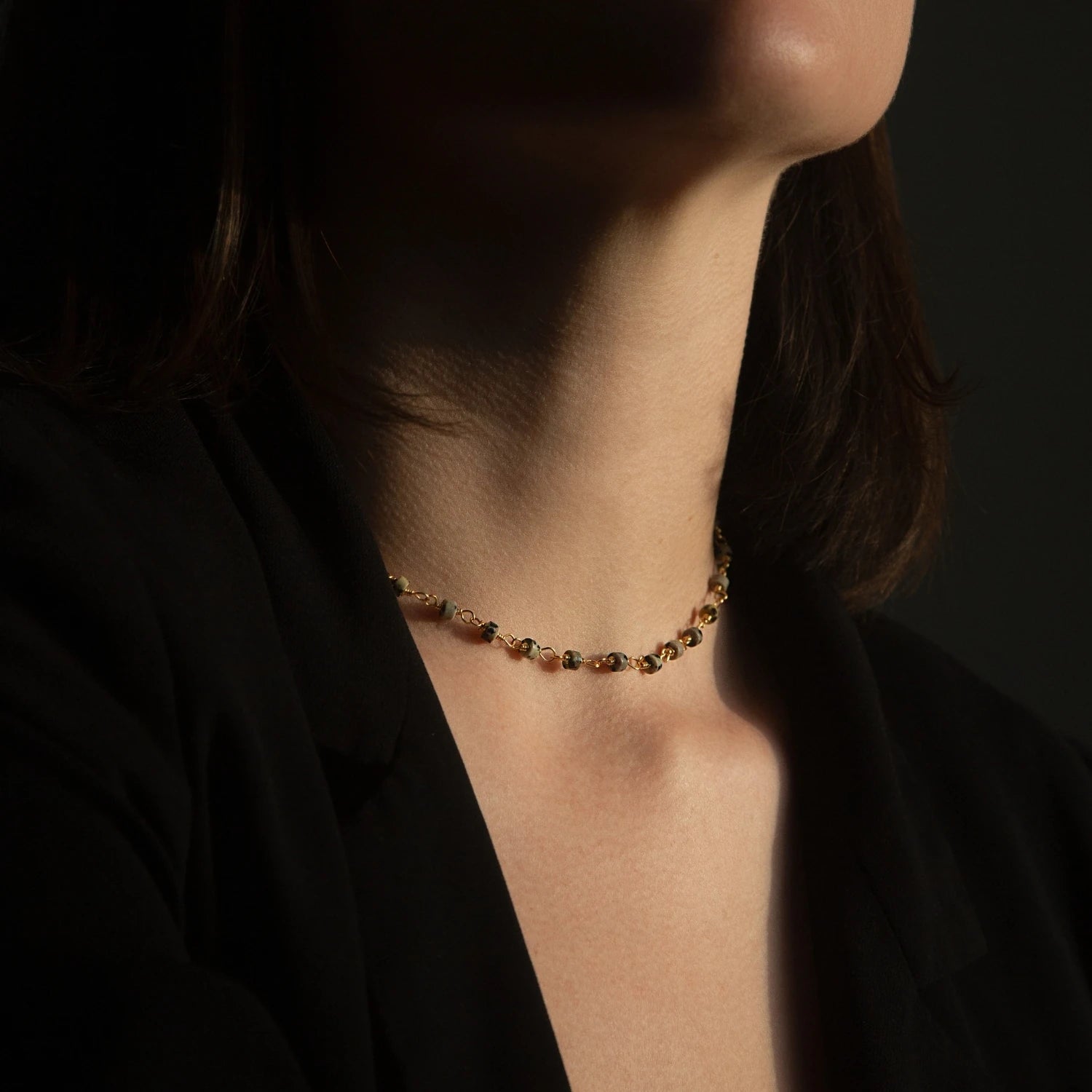 Dalmatian Jasper Wire Necklace in Gold by A Weathered Penny