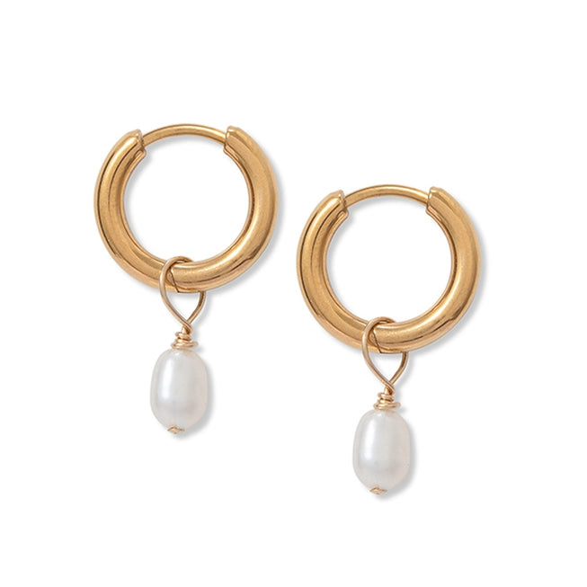 Tiny Pearl Hoop Earrings in Gold by A Weathered Penny - Lifestory