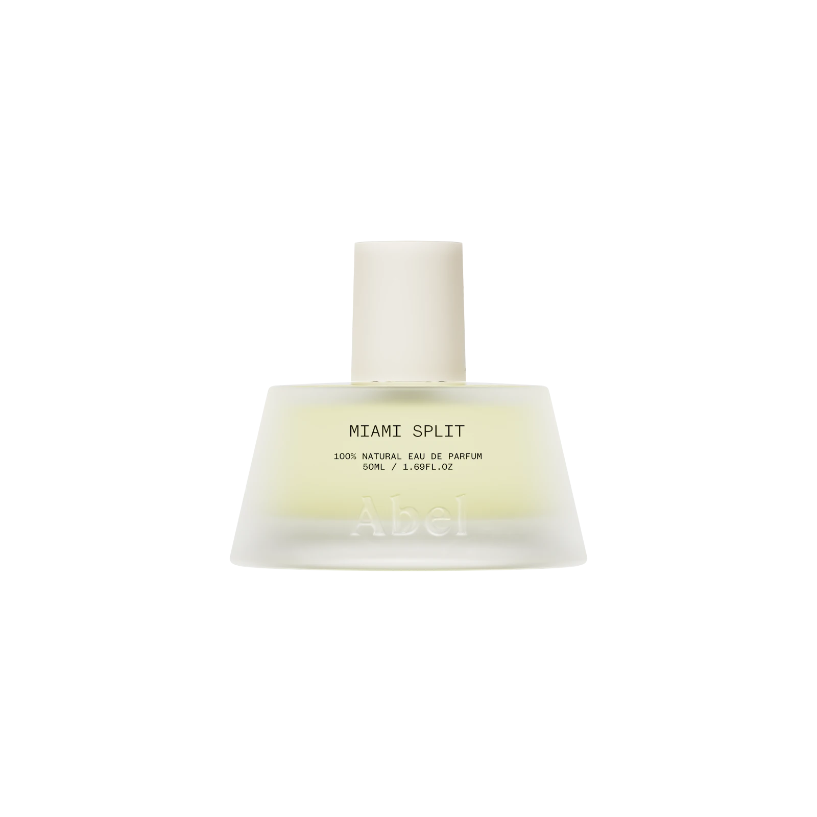 Perfume bottle labeled 'Miami Split' on a white background