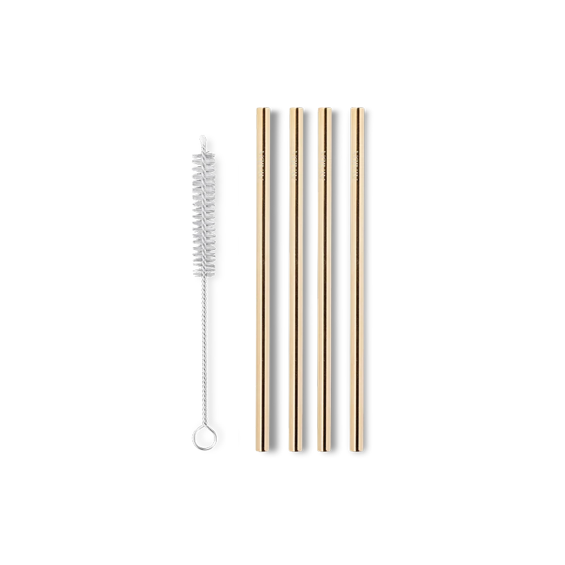 Aya&Ida Set of 4 Reusable Short Gold Drinking Straws with Brush - Lifestory