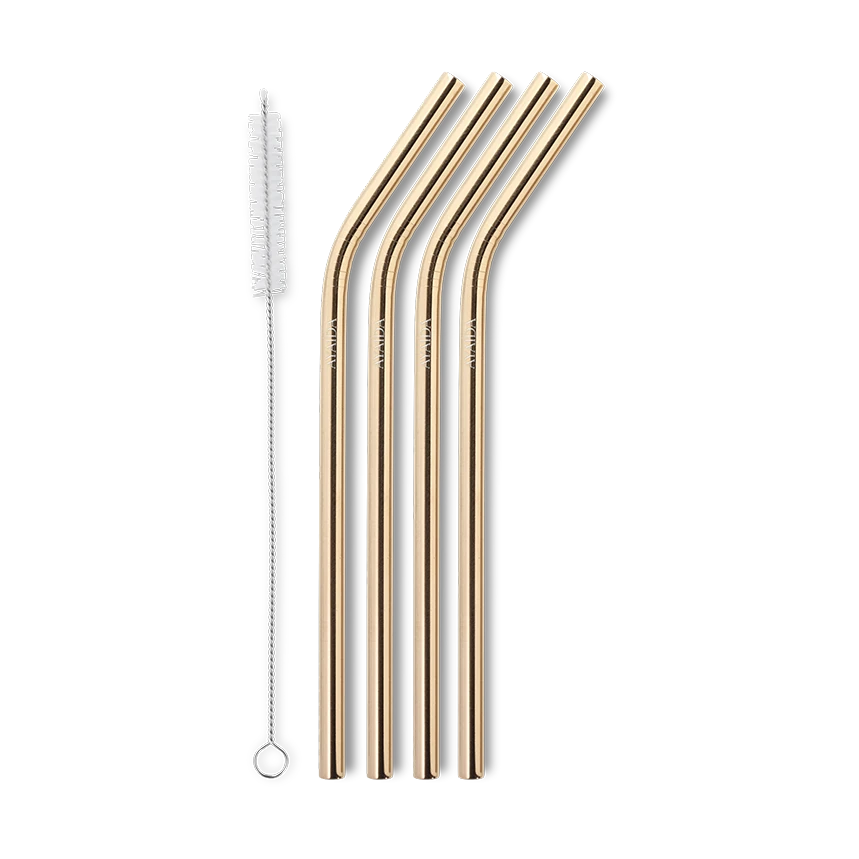 Aya&Ida Set of 4 Reusable Long Gold Smoothie Straws with Brush - Lifestory