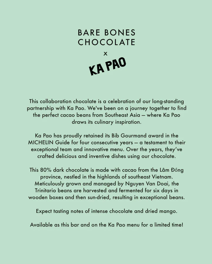 Vietnam 80% Bare Bones x Ka Pao Ltd Ed Dark Chocolate Information