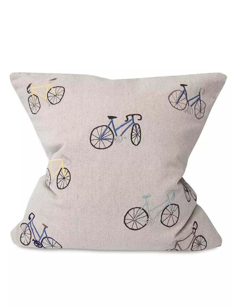 Bicycles Embroidered Cushion | With Inner | by Fine Little Day - Lifestory