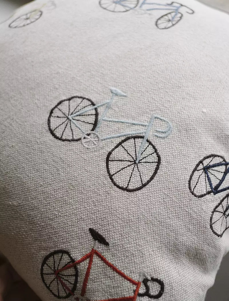 Bicycles Embroidered Cushion | With Inner | by Fine Little Day - Lifestory