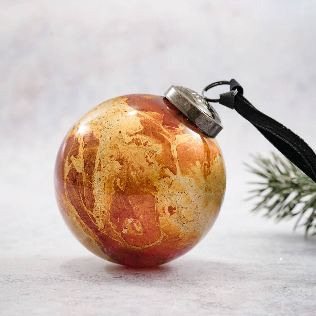 Metallic marble hanging glass bauble in copper
