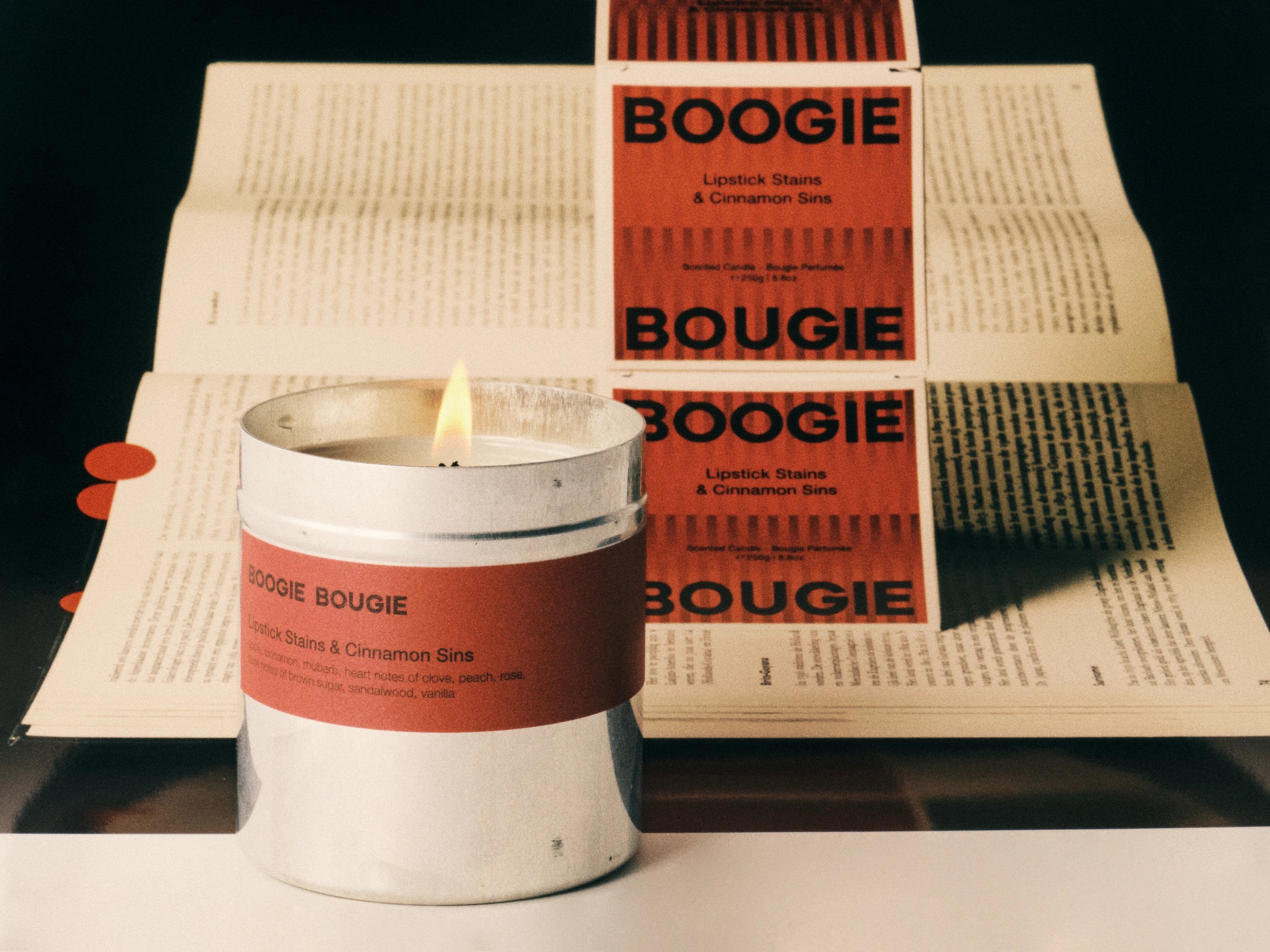 Boogie Bougie Lipstick Stains & Cinnamon Sins 250g Scented Soy Wax Candle - Lifestory