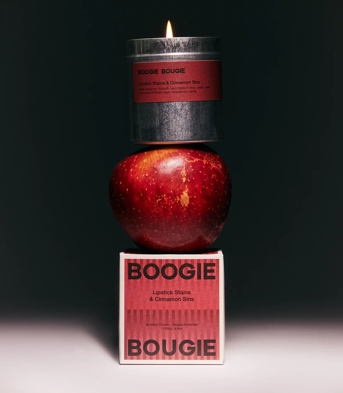 Boogie Bougie Lipstick Stains & Cinnamon Sins 250g Scented Soy Wax Candle - Lifestory