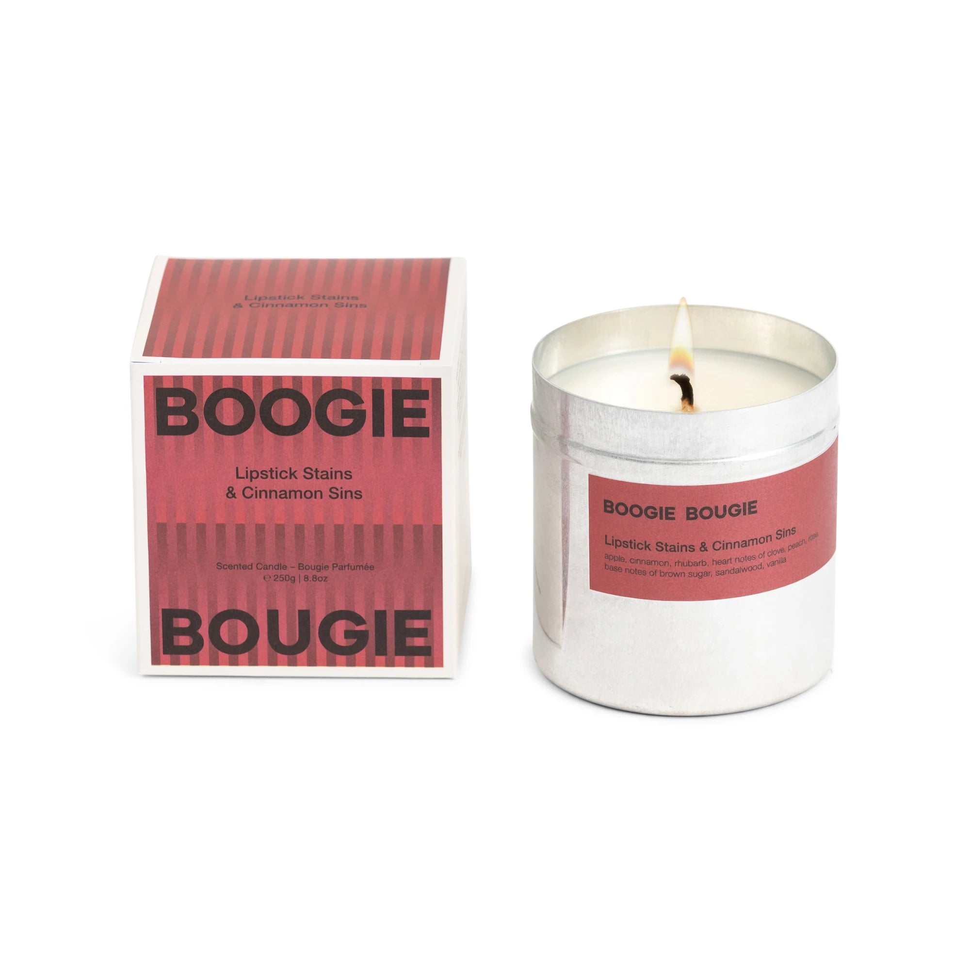 Boogie Bougie Lipstick Stains & Cinnamon Sins 250g Scented Soy Wax Candle - Lifestory