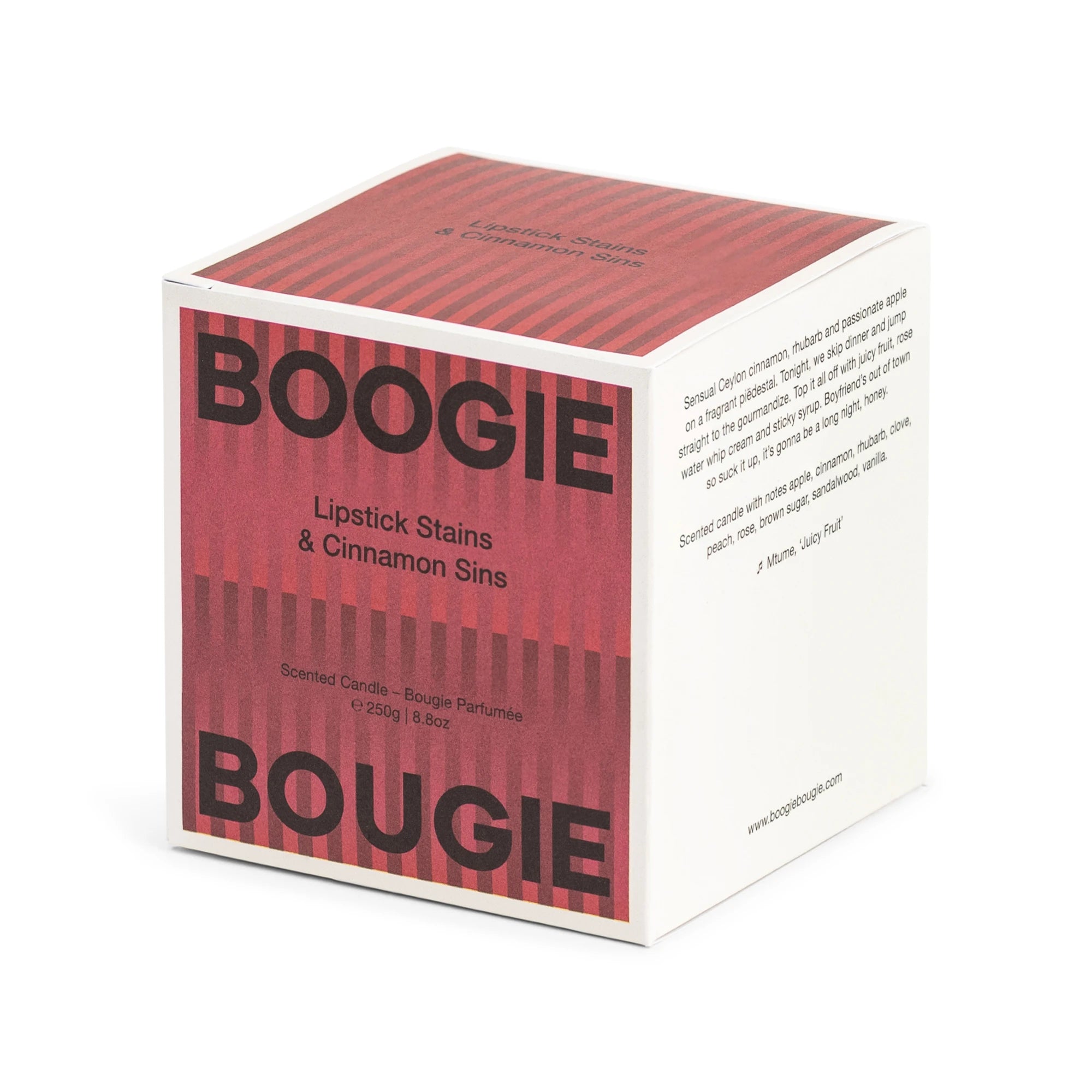 Boogie Bougie Lipstick Stains & Cinnamon Sins 250g Scented Soy Wax Candle - Lifestory