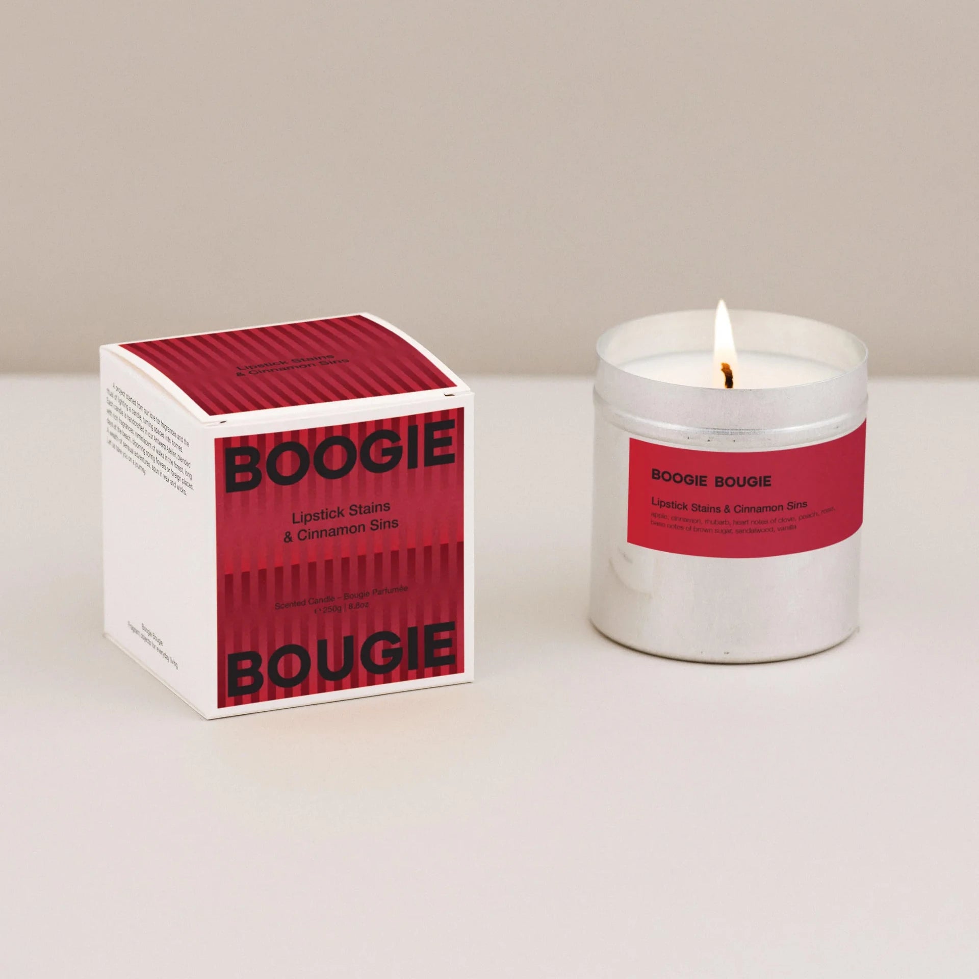 Boogie Bougie Lipstick Stains & Cinnamon Sins 250g Scented Soy Wax Candle - Lifestory