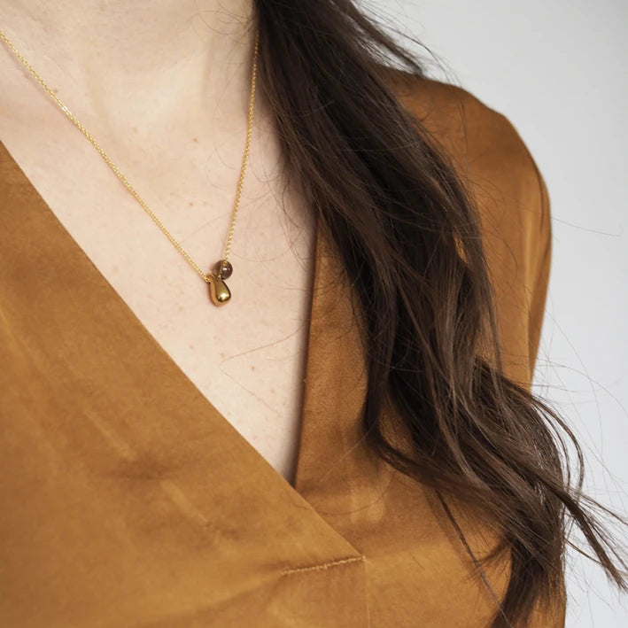 Kira Pear Teardrop & Quartz Necklace by brass+bold