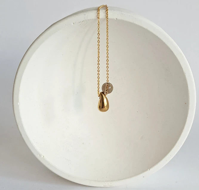 Kira Pear Teardrop & Quartz Necklace by brass+bold