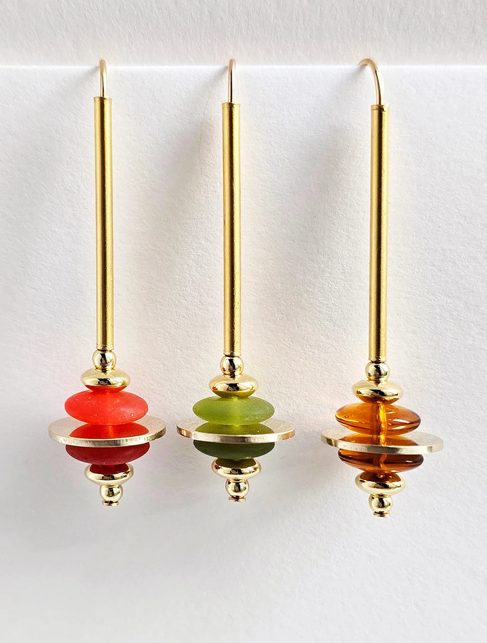 Colore Impilati Brass and Glass Earrings in various colours by brass+bold