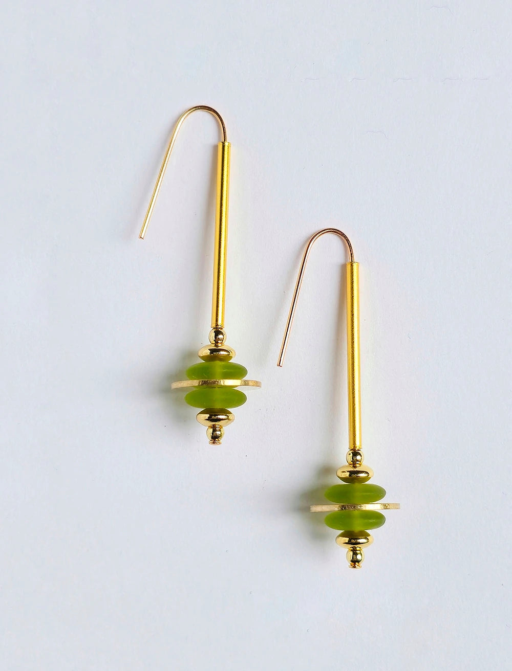Colore Impilati Brass and Glass Earrings in lime green by brass+bold
