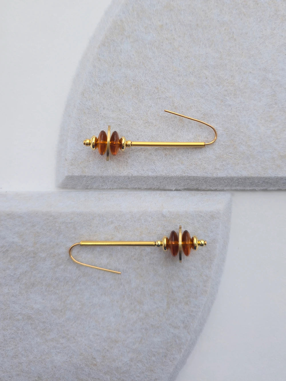 Colore Impilati Brass and Glass Earrings in rich amber by brass+bold