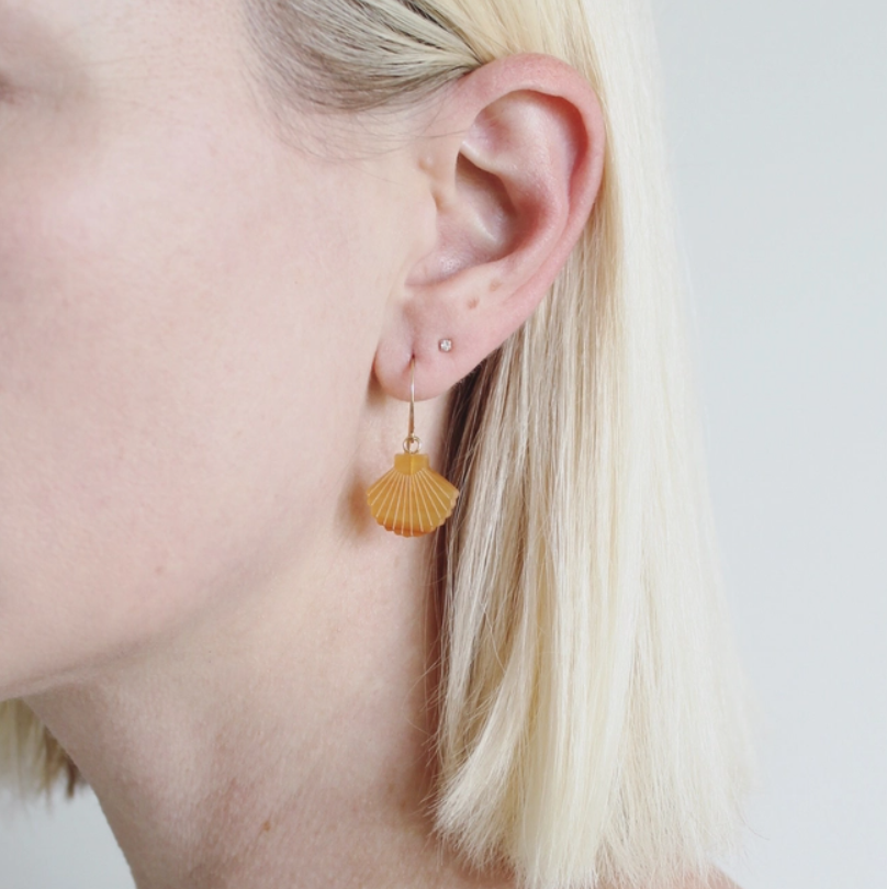 Scallop Shell Drop Earrings | Caramel | Perspex | by Jules & Clem - Lifestory