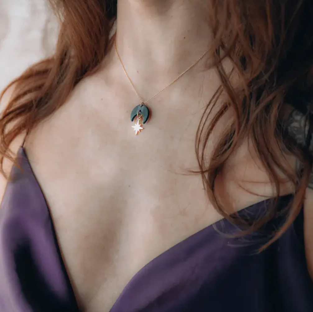 Celestial Star Necklace | Pearly White | Polymer & Brass | by Pepper You - Lifestory