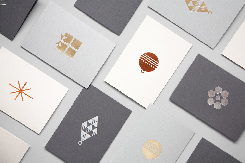 Bauble Christmas Card in Light Grey & Brass by ola - Lifestory