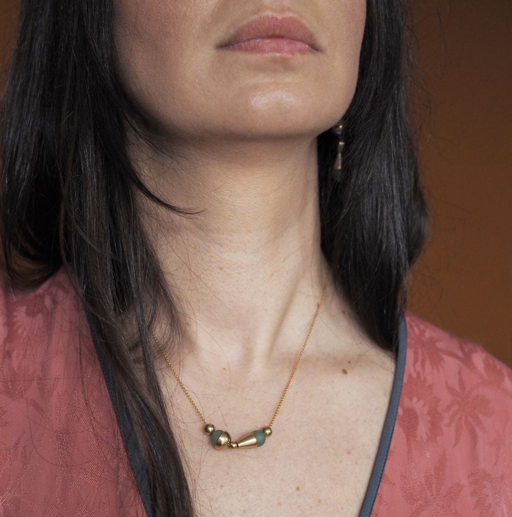 Double Aventurine, Brass Cup & Cone Necklace | by brass+bold - Lifestory - brass+bold