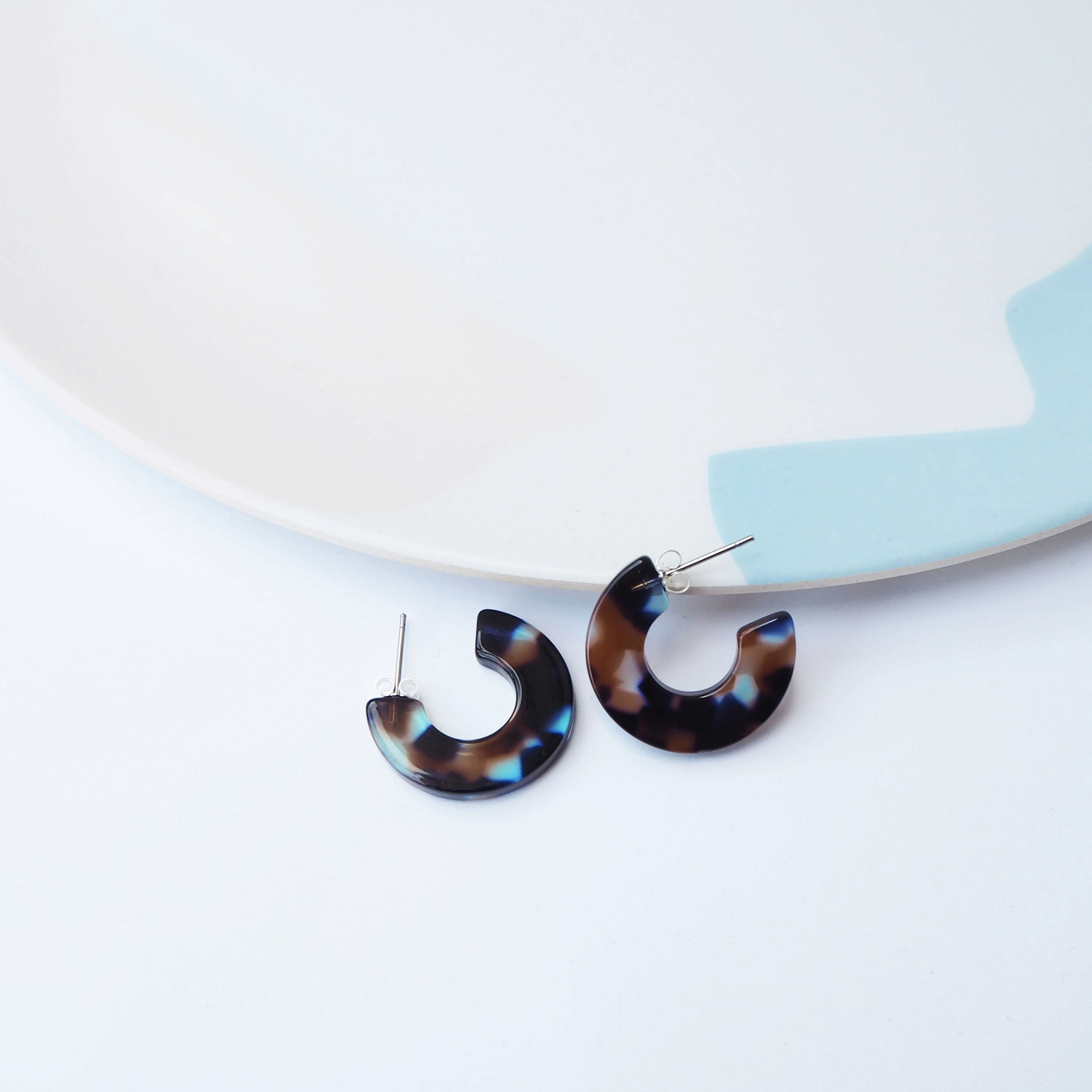 Coral Mini Hoop Earrings | Dark Brown, Blue, Clear | by Custom Made - Lifestory