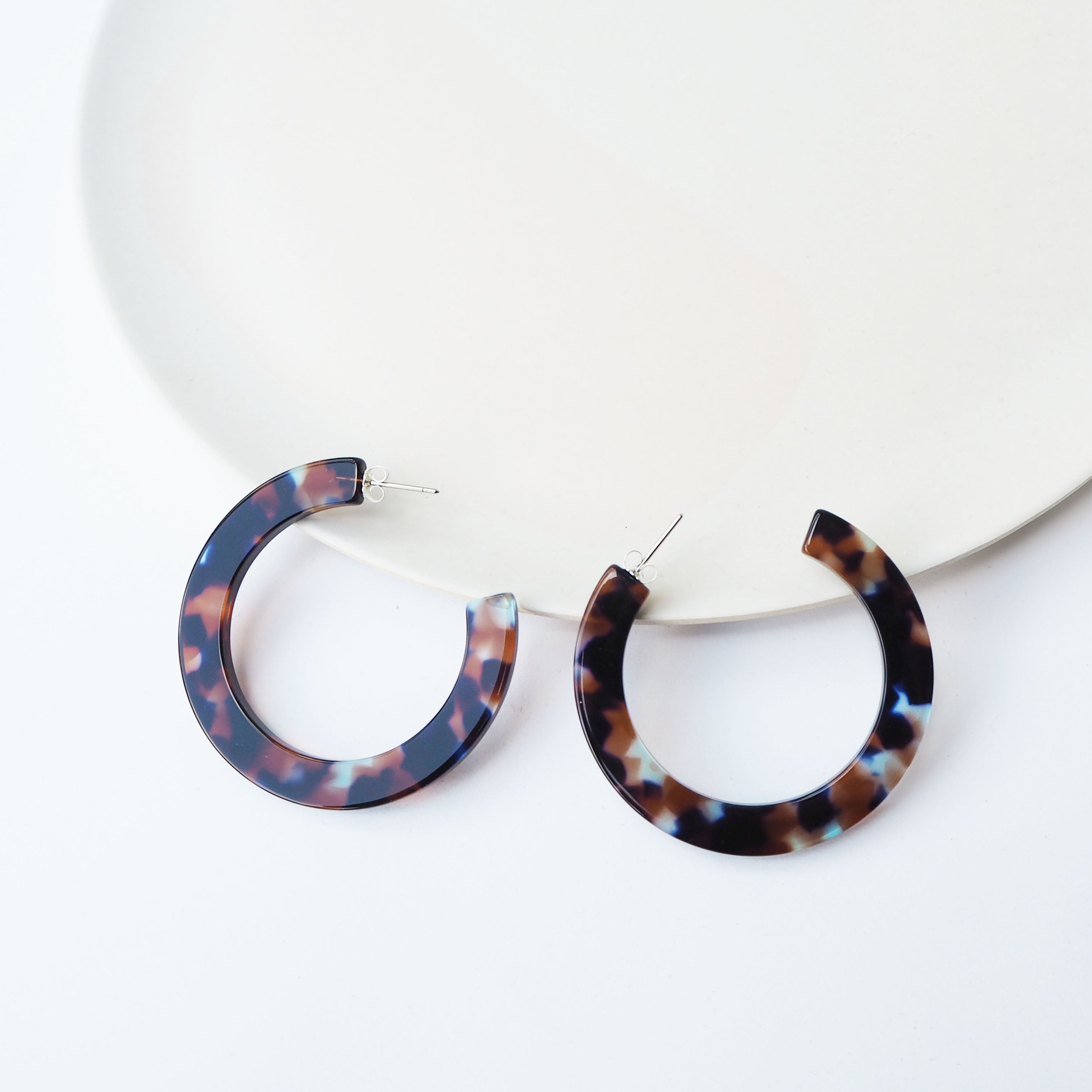 Coral Statement Hoop Earrings | Large | Dark Brown, Blue, Clear | by Custom Made - Lifestory