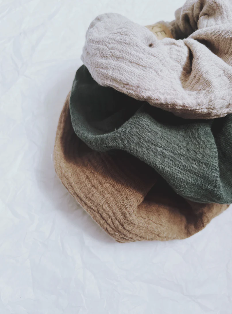Scrunchies - Set of 3 | Beige, Ginger, Green | Cotton | by Walker Home - Lifestory