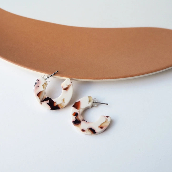 Cocoa Marble Mini Flat Hoop Earrings | by Custom Made - Lifestory
