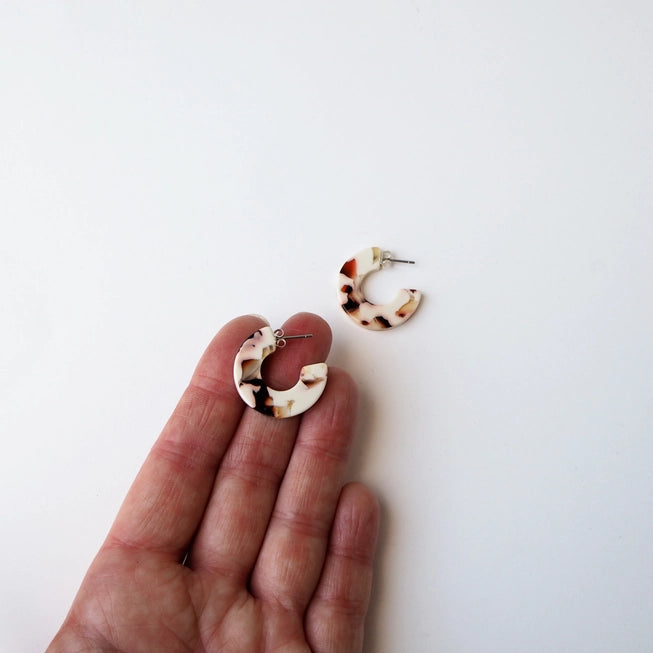 Cocoa Marble Mini Flat Hoop Earrings | by Custom Made - Lifestory