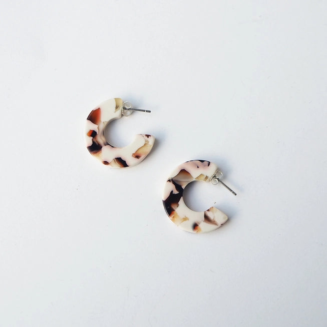 Cocoa Marble Mini Flat Hoop Earrings | by Custom Made - Lifestory