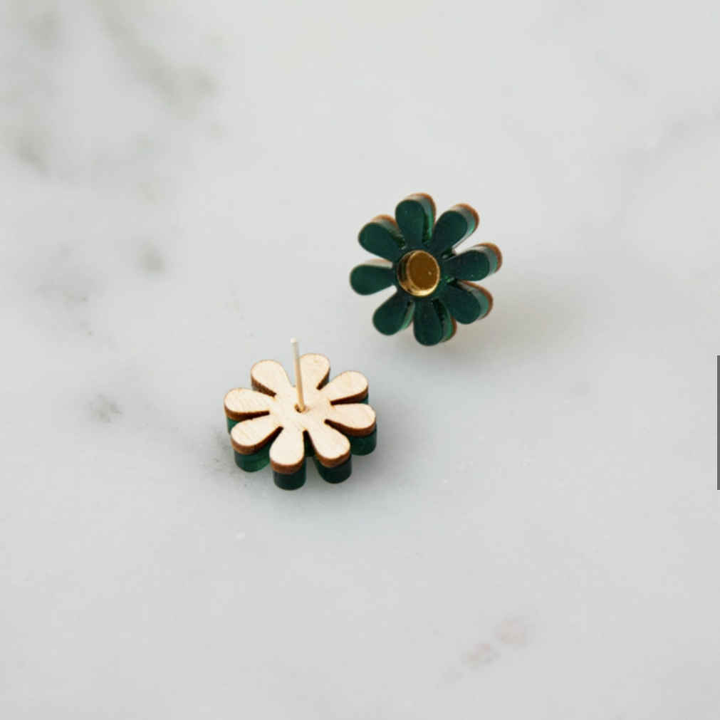 Daisy Stud Earrings | White | Acrylic & Wood | by Pepper You - Lifestory