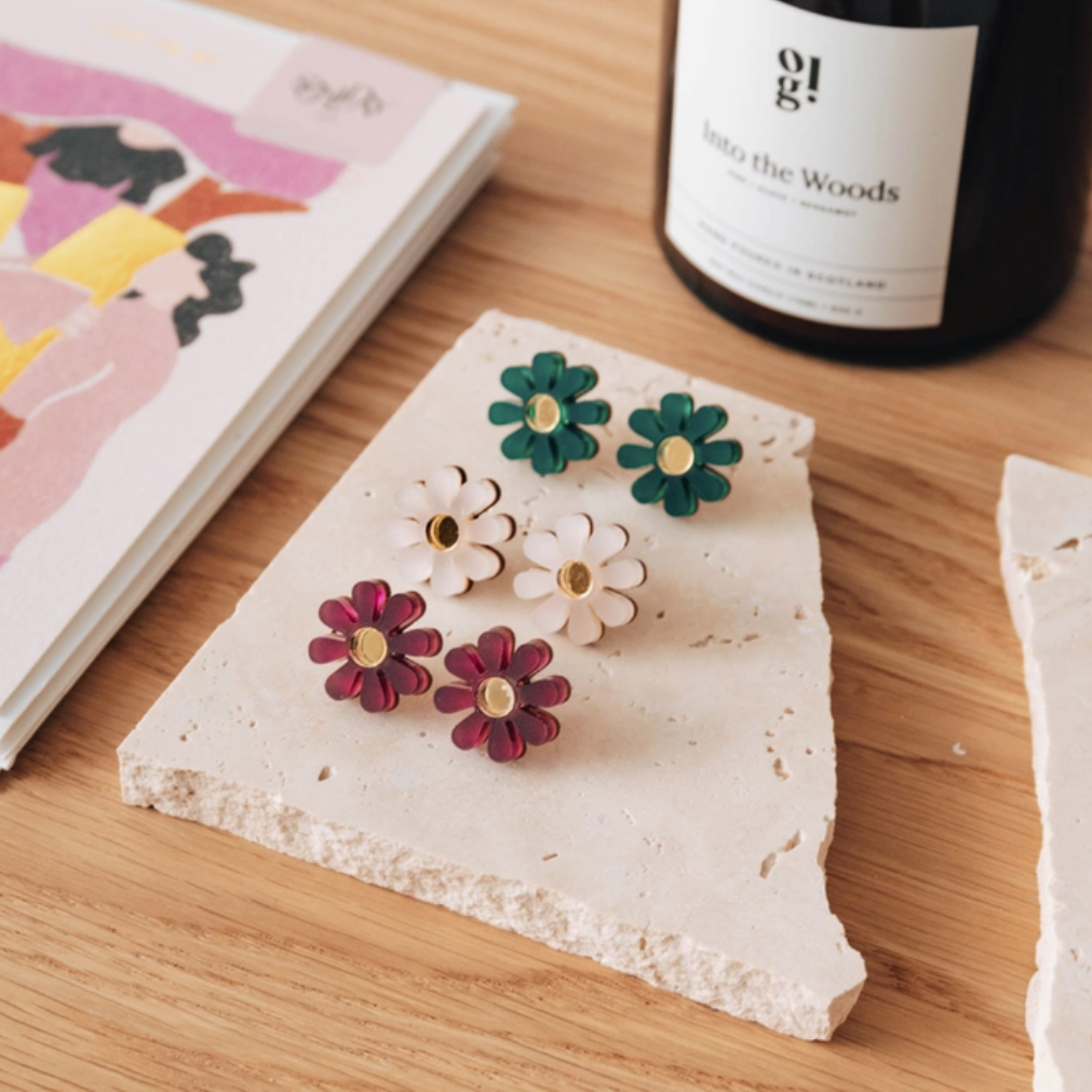 Daisy Stud Earrings | White | Acrylic & Wood | by Pepper You - Lifestory