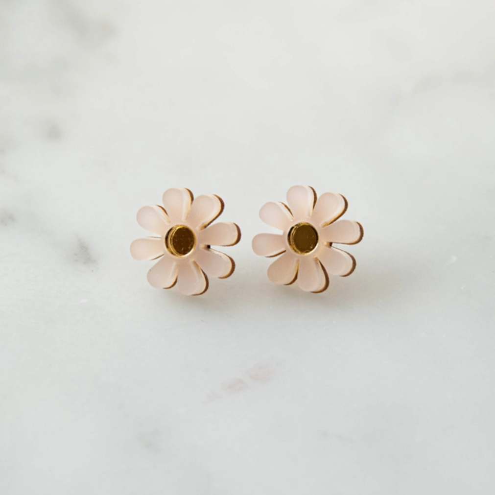 Daisy Stud Earrings | White | Acrylic & Wood | by Pepper You - Lifestory