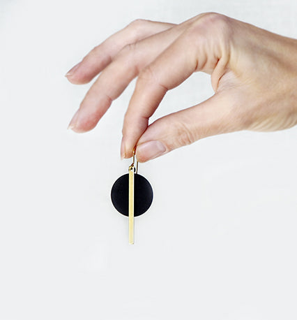 Black Disc & Brass Bar Earrings | by brass+bold - Lifestory