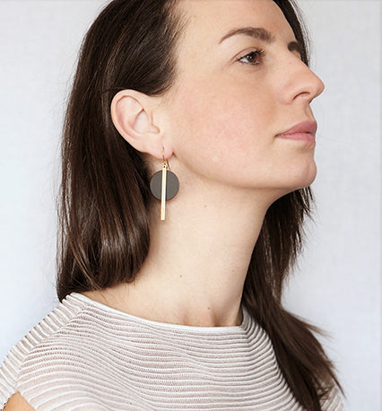 Black Disc & Brass Bar Earrings | by brass+bold - Lifestory