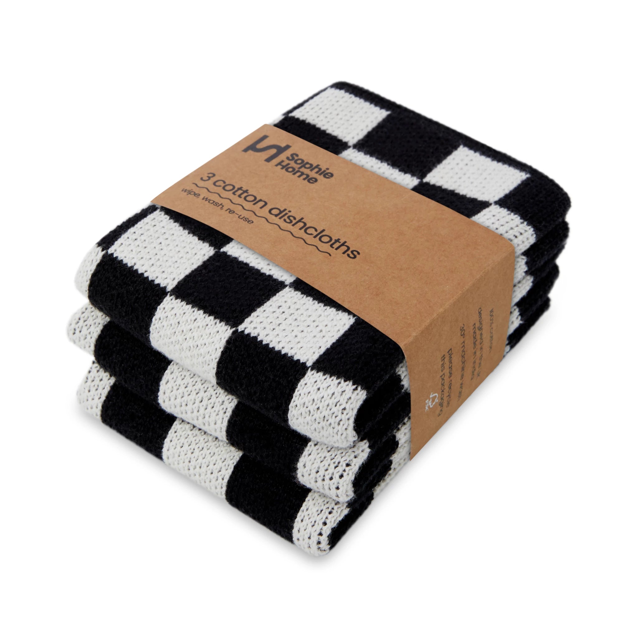 Reusable Dish Cloths | Set of 3 | Black Check | by Sophie Home - Lifestory