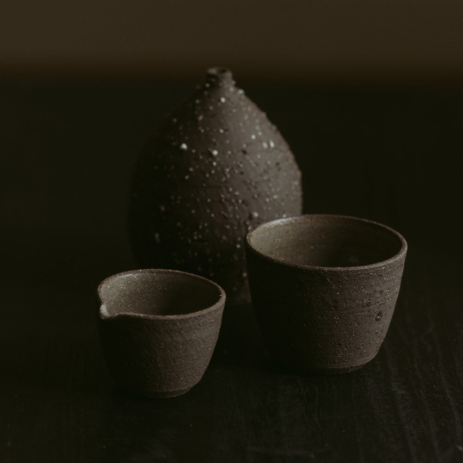 Metamorphosis Group Set of 3 | Dusk | Vase, Cup, Pourer in Wild Clay & Sand | by Emporium Julium - Lifestory