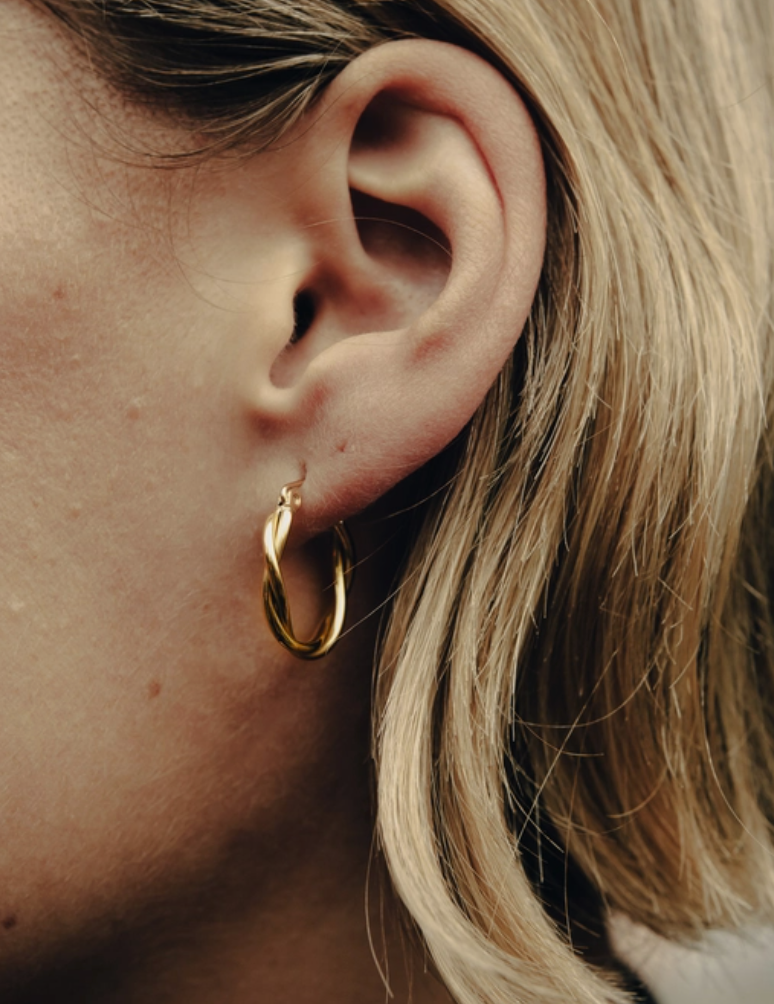 Gold Medium Entwined Latch Hoop Earrings | Waterproof | Gift Boxed | by Nordic Muse - Lifestory