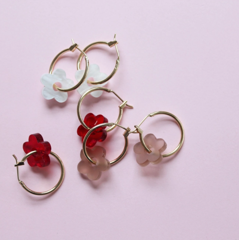 Flower Hoop Earrings | Red | Perspex & Gold Plate | by Jules & Clem - Lifestory
