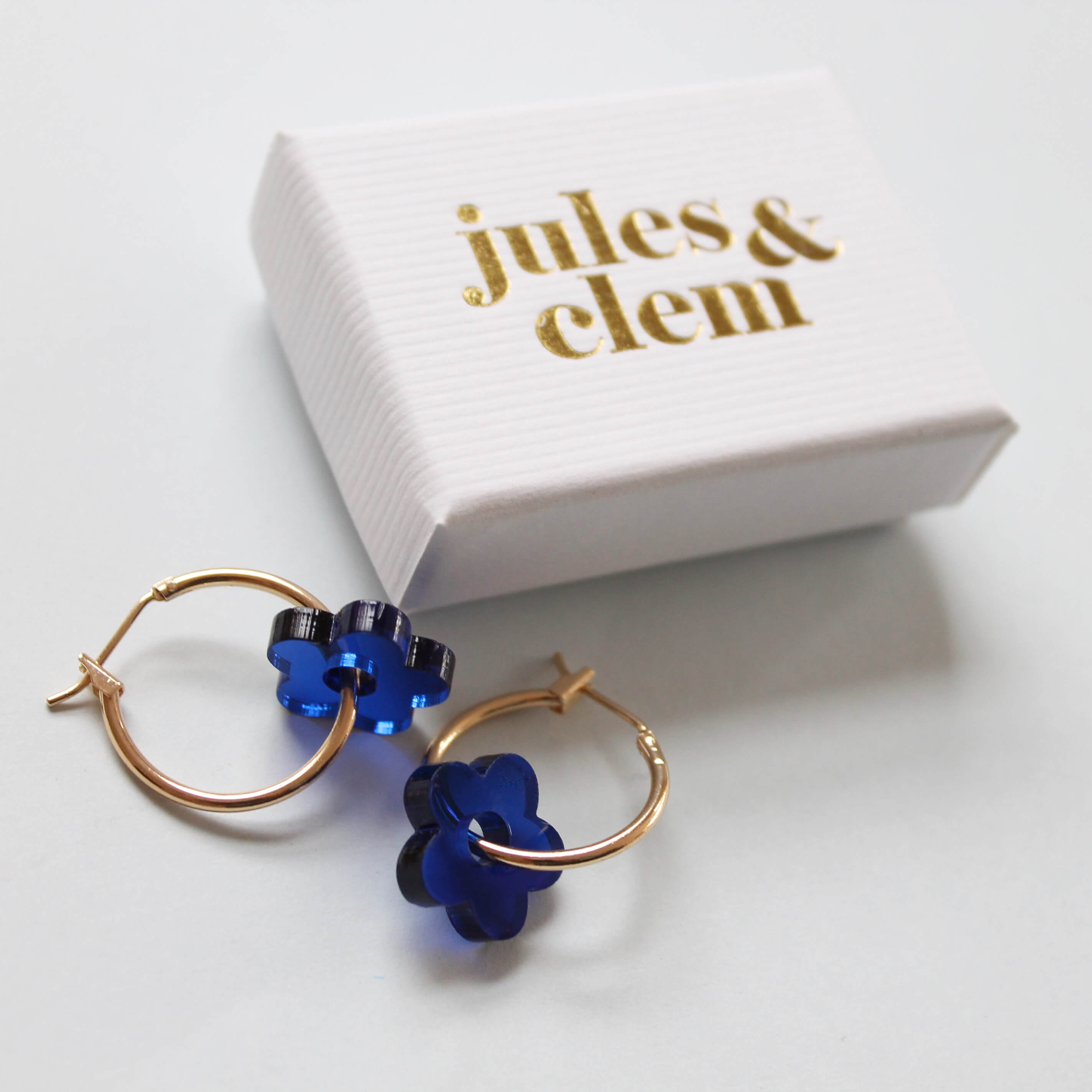 Flower Hoop Earrings | Blue | Perspex & Gold Plate | by Jules & Clem - Lifestory