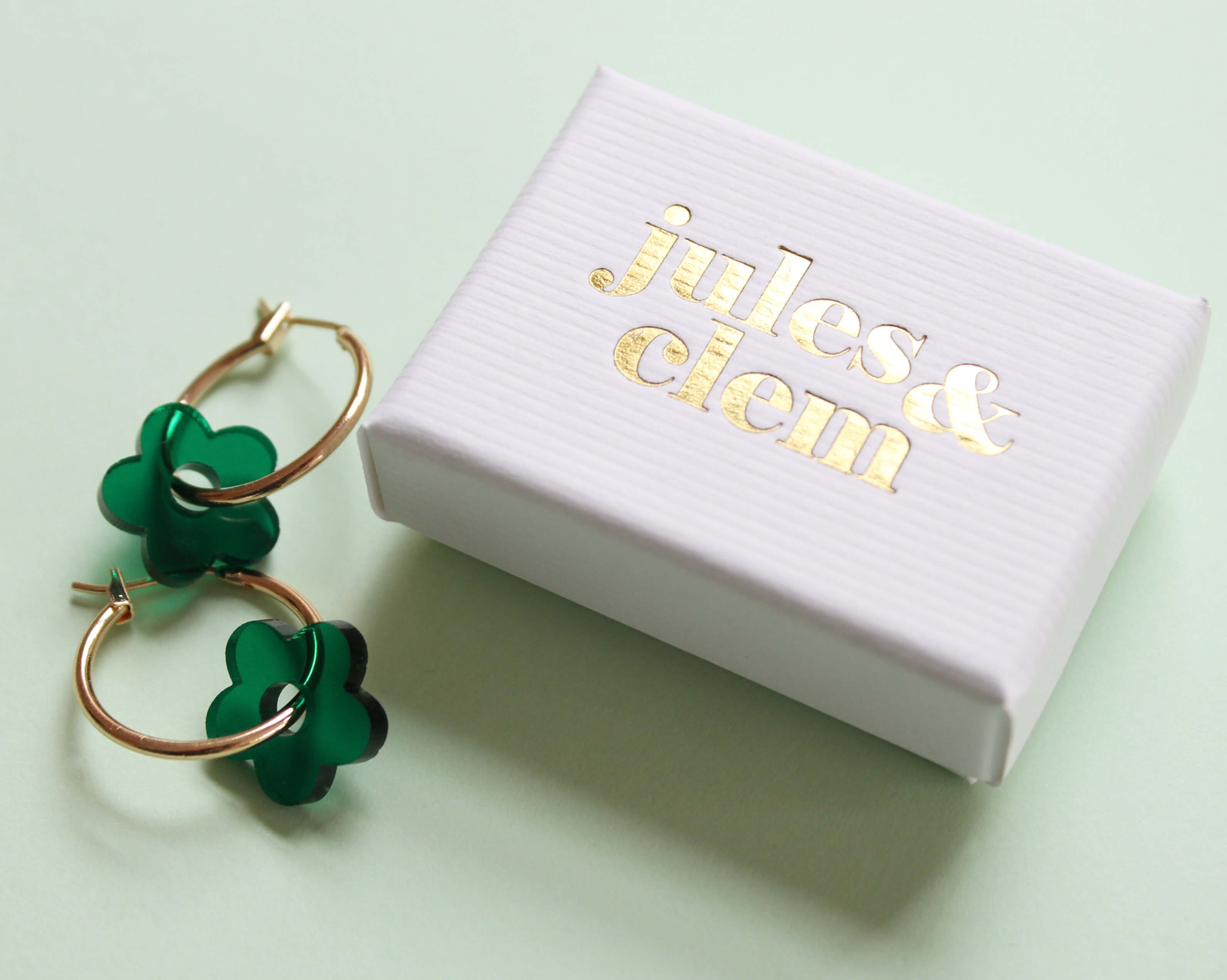 Flower Hoop Earrings | Green | Perspex & Gold Plate | by Jules & Clem - Lifestory