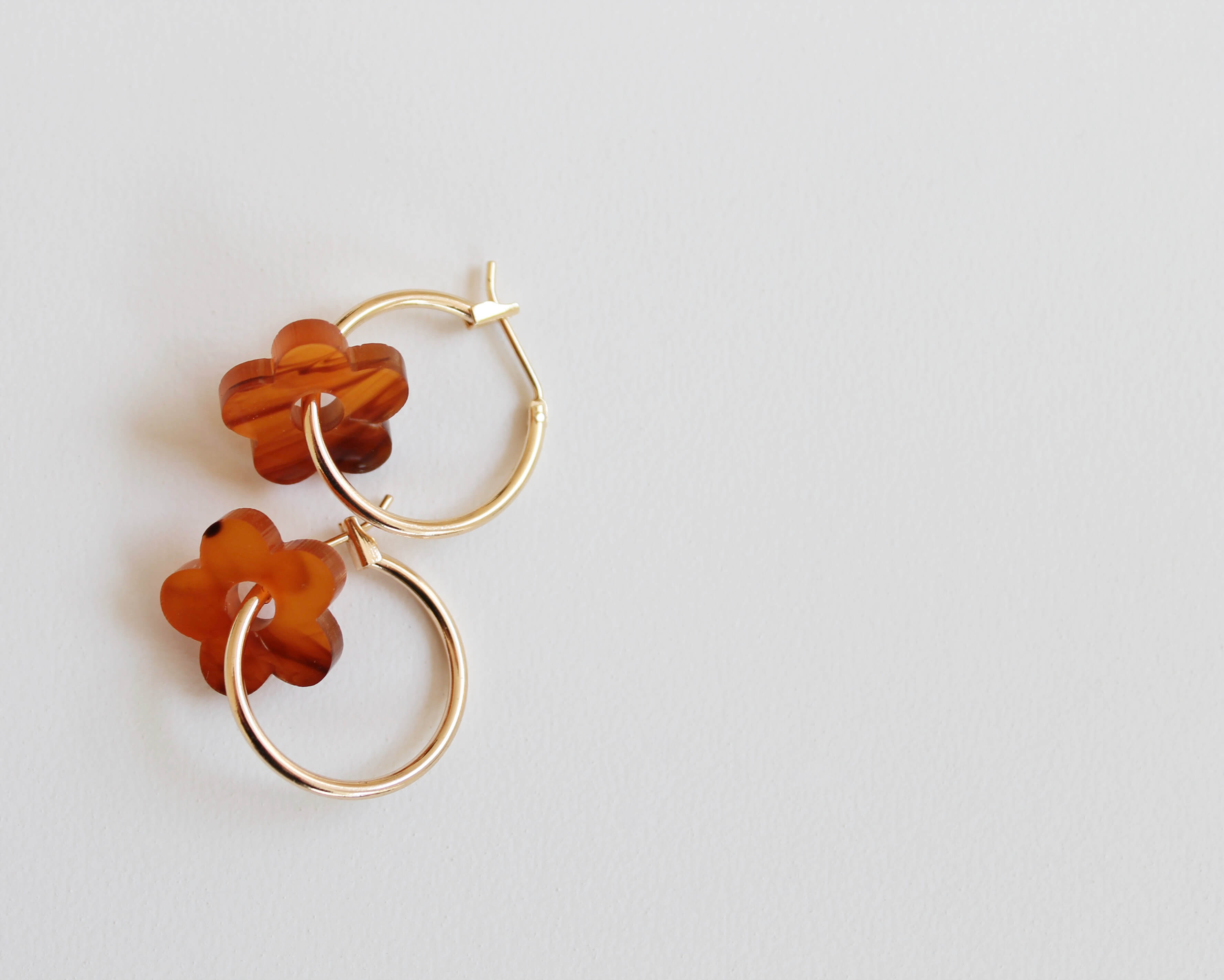 Flower Hoop Earrings | Tortoiseshell | Perspex & Gold Plate | by Jules & Clem - Lifestory