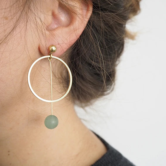 Form Large Brass Circle & Stone Earrings | by brass+bold - Lifestory