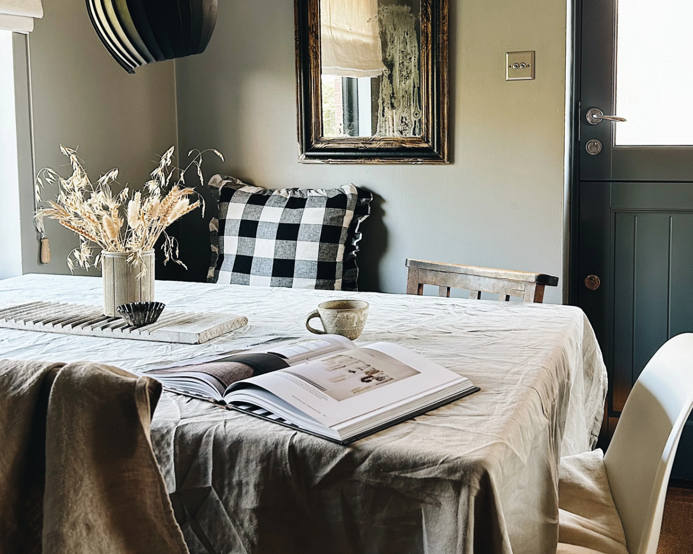 Frilled Cushion - 20 x 20" | Black & White Gingham | Linen Mix | by Walker Home - Lifestory