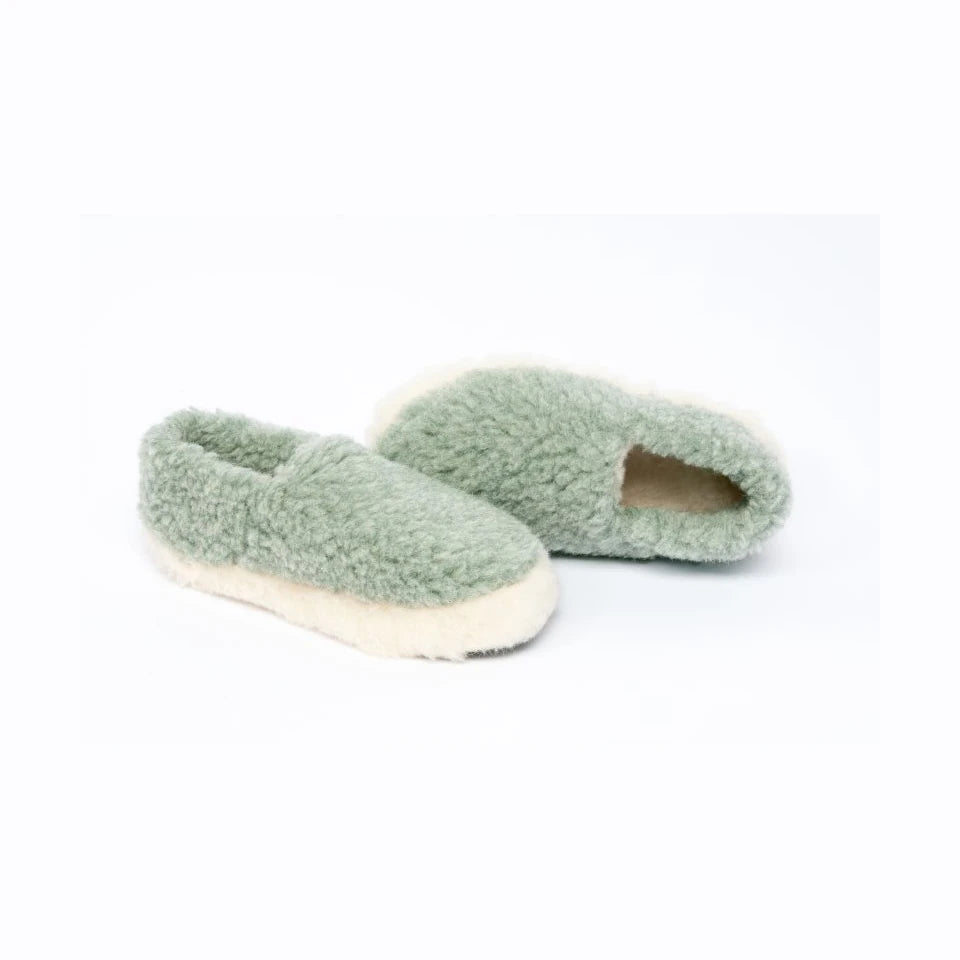 Yoko Wool Full Slippers in Green Merino Wool - Lifestory