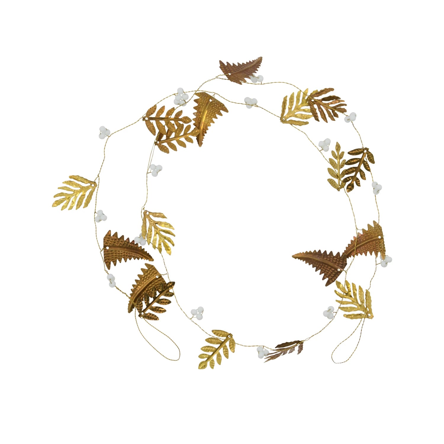 House Doctor Leaf Garland in Golden & White (150cm) - Lifestory