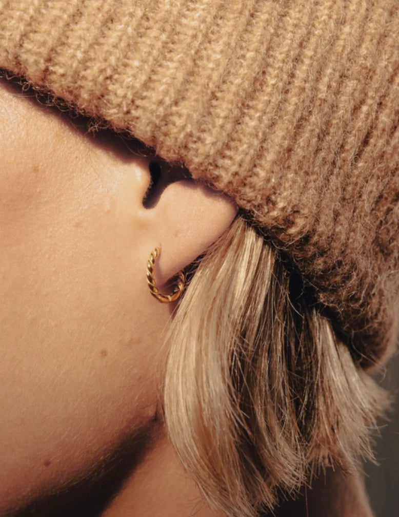 Gold Mini Twisted Huggie Earrings | Waterproof | Gift Boxed | by Nordic Muse - Lifestory