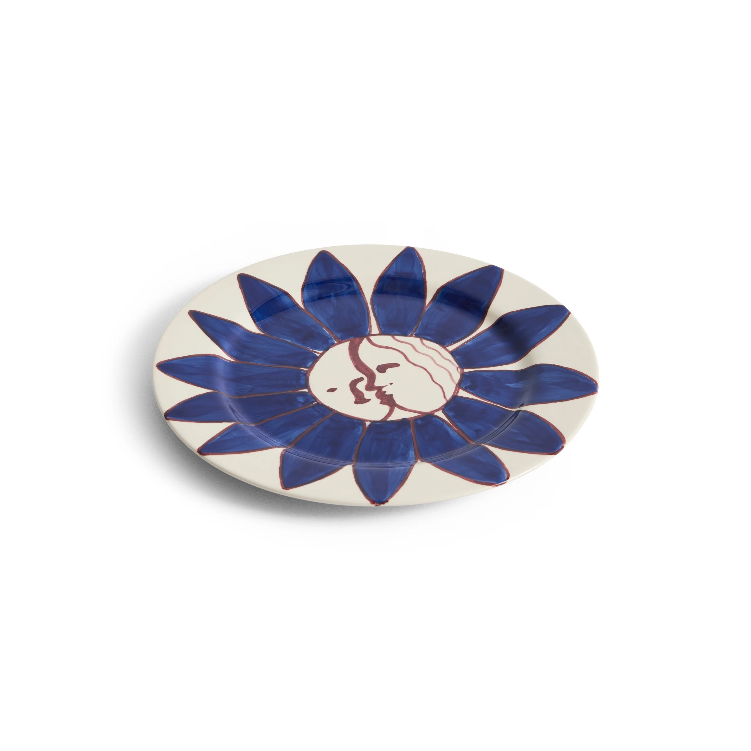 HAY x Emma Kohlmann - La Pittura Ø28.5cm Plate in Deep Blue Flower design viewed at an angle